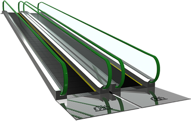 A Two Escalators With Green Trim