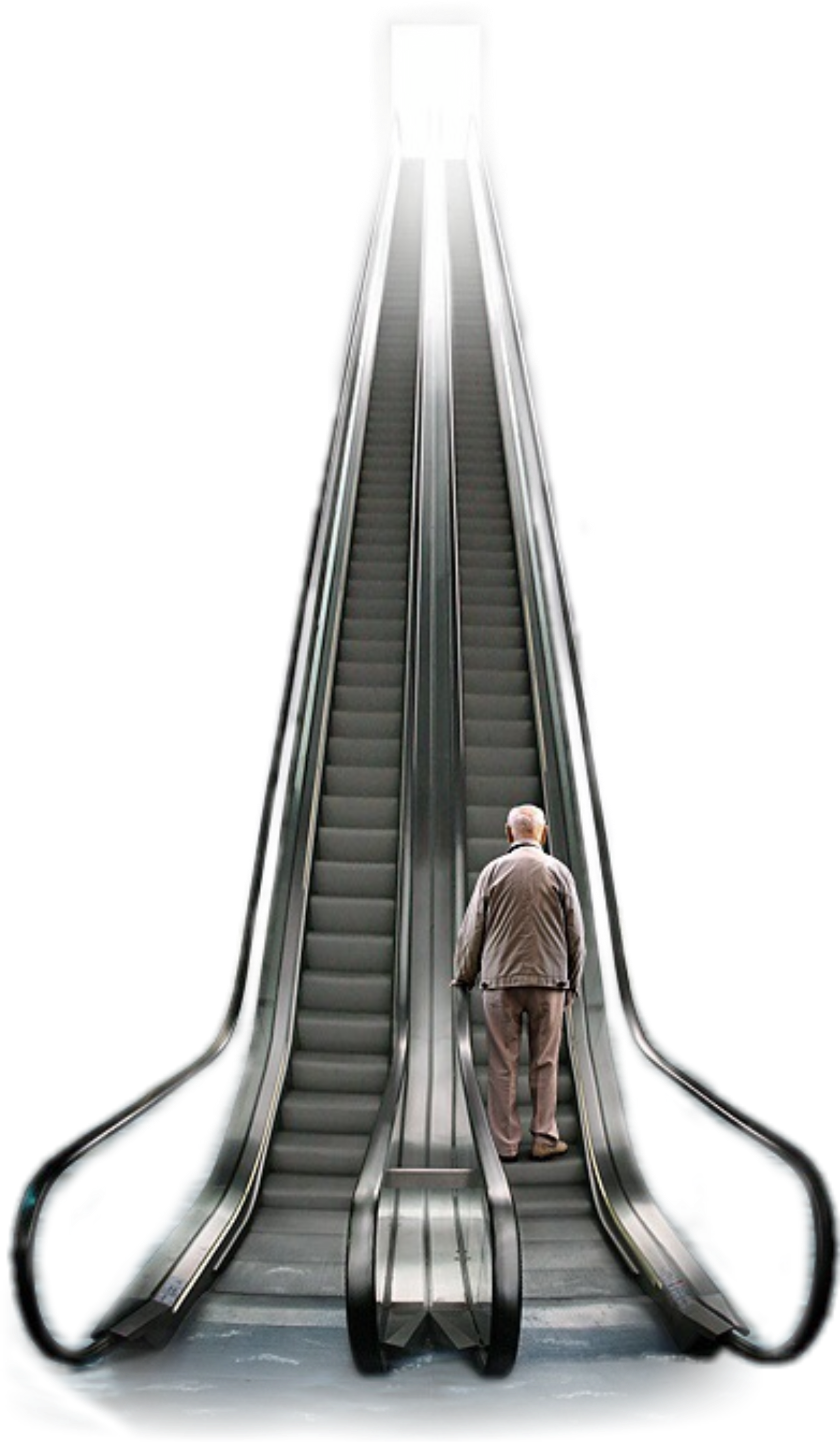 A Man Standing On An Escalator