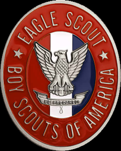 A Red Badge With A White Eagle And Blue And White Stripes
