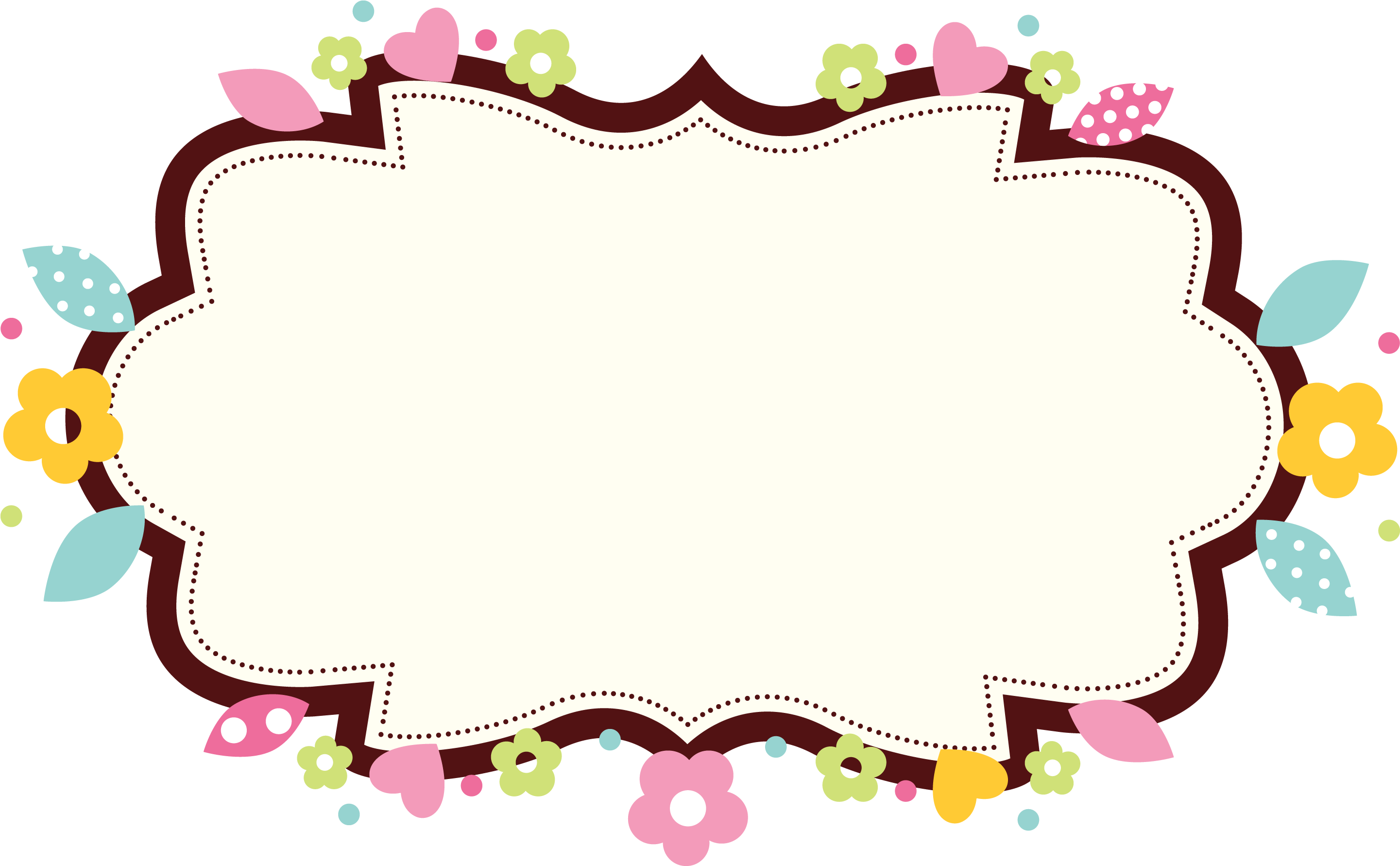 A White Rectangular Frame With Flowers And Hearts