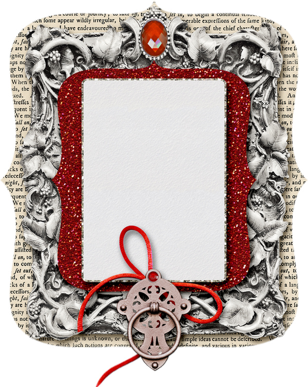 A Frame With A Red Ribbon And A Silver Object With A Red Bow