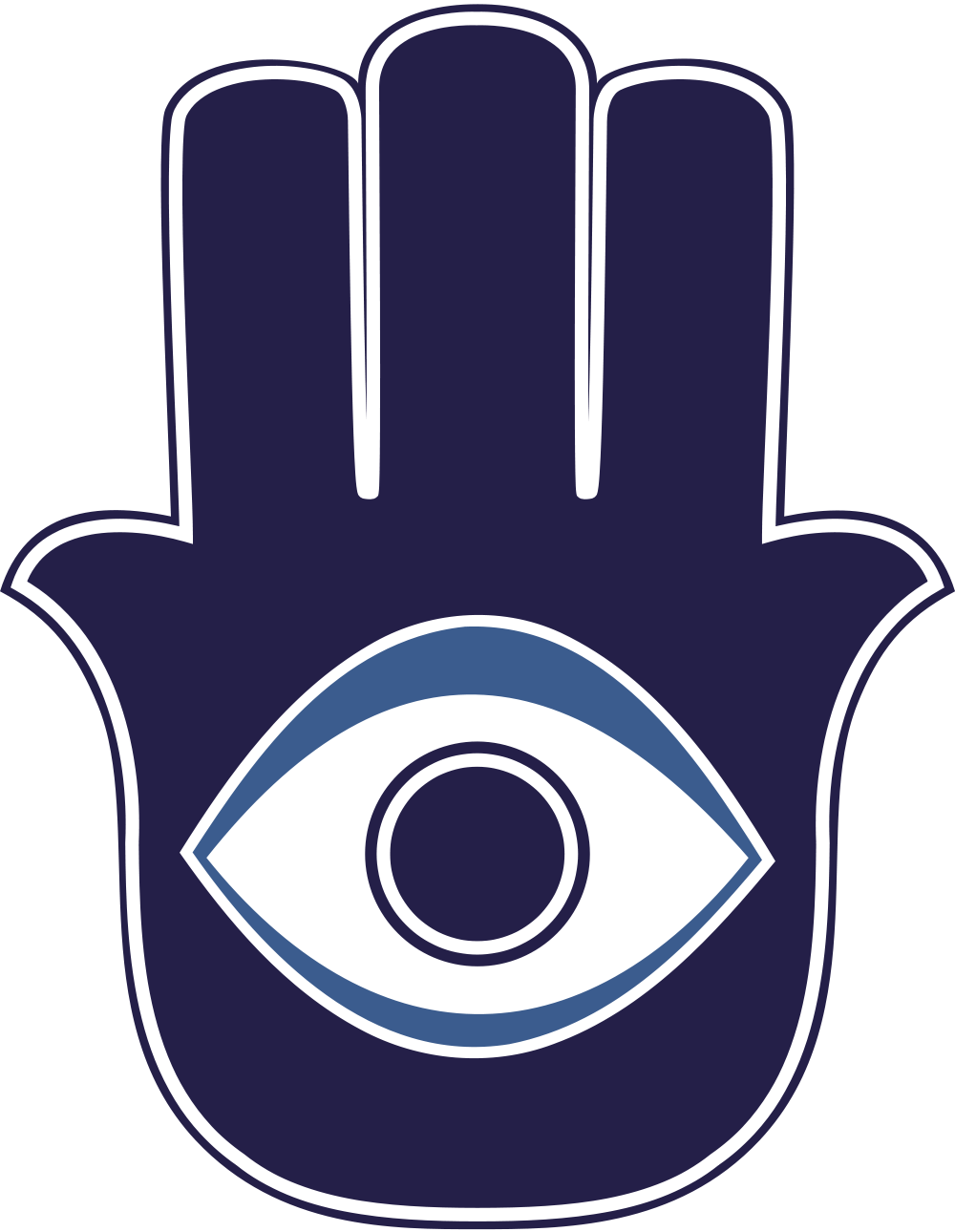 A Blue And White Hand With A Eye And A White Line