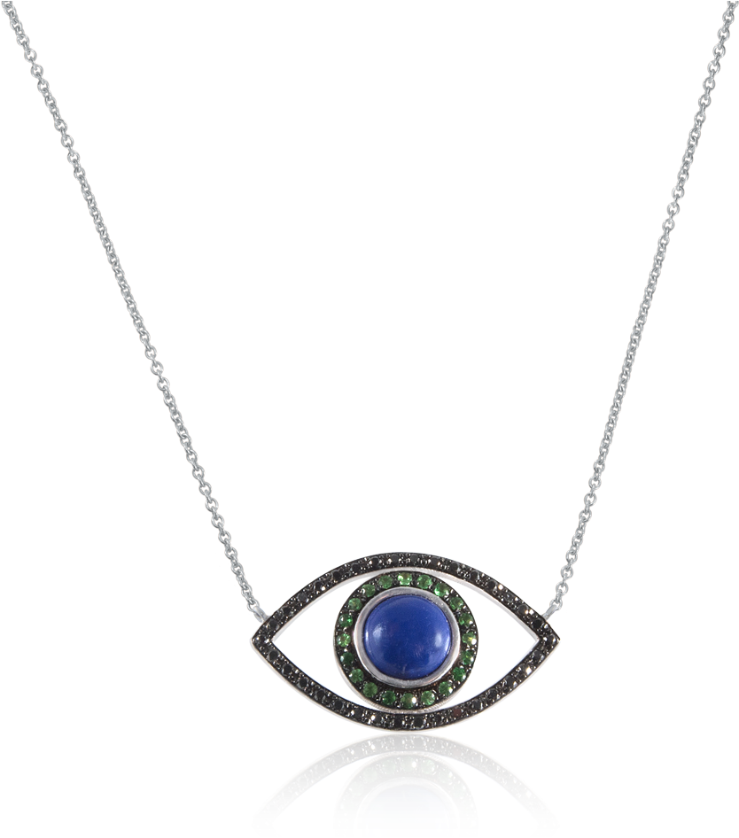 A Necklace With A Blue Stone In The Middle