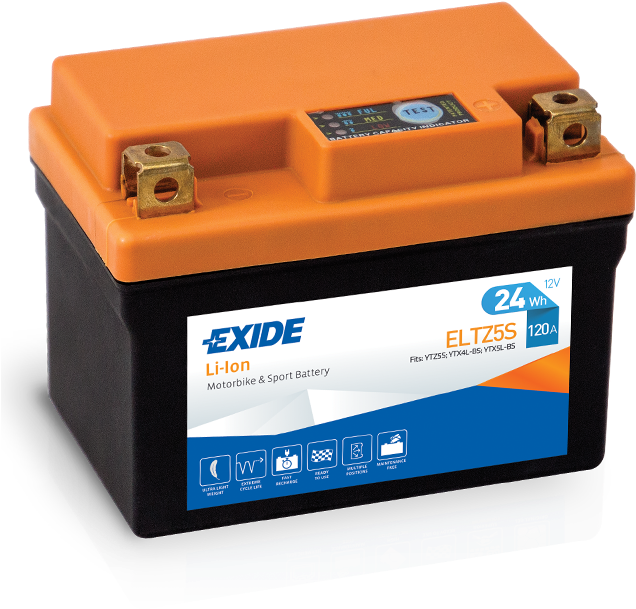 A Black And Orange Battery With Blue And White Label