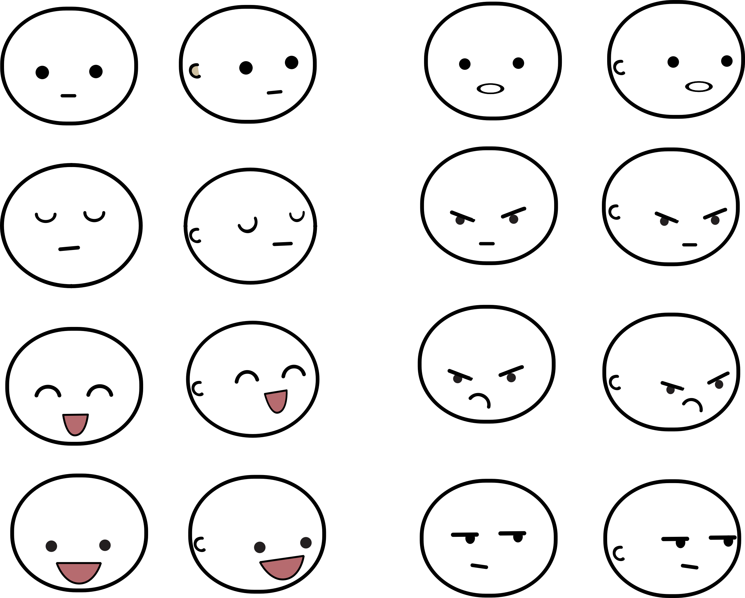 A Group Of White Faces With Different Expressions