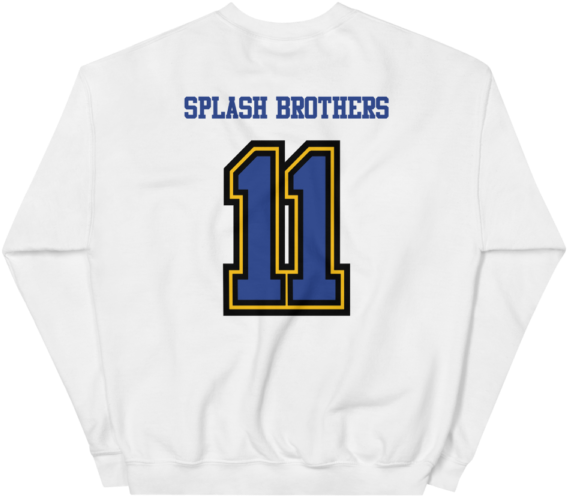 A White Sweatshirt With Blue And Yellow Numbers