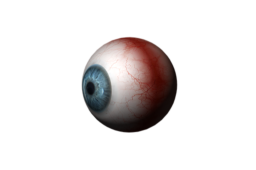 A Red And White Eyeball With Blue Eye And Red Veins