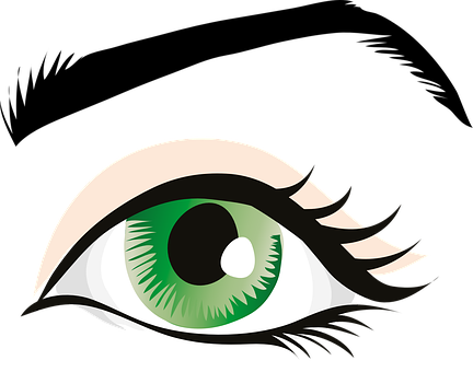 A Green Eye With Eyelashes And Black Background