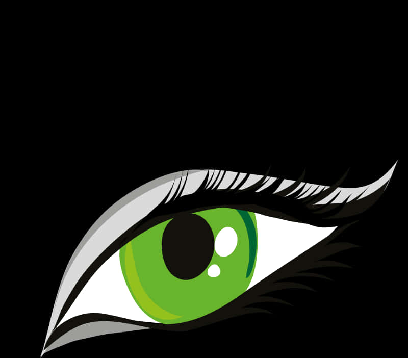 A Green Eye With White Eye Lashes And Black Eyeliner