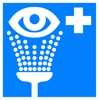 A Blue Sign With A White Eye And A Cross