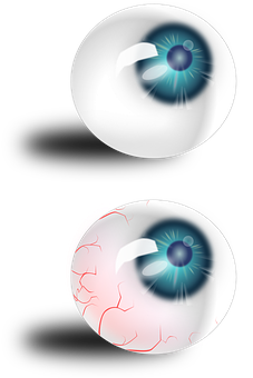 A Pair Of Eyeballs With Blue And Red Irises