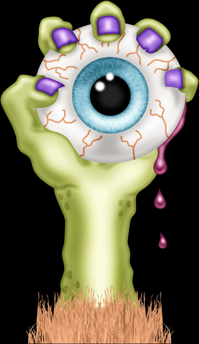 Cartoon Zombie Hand Holding A Bloody Eyeball