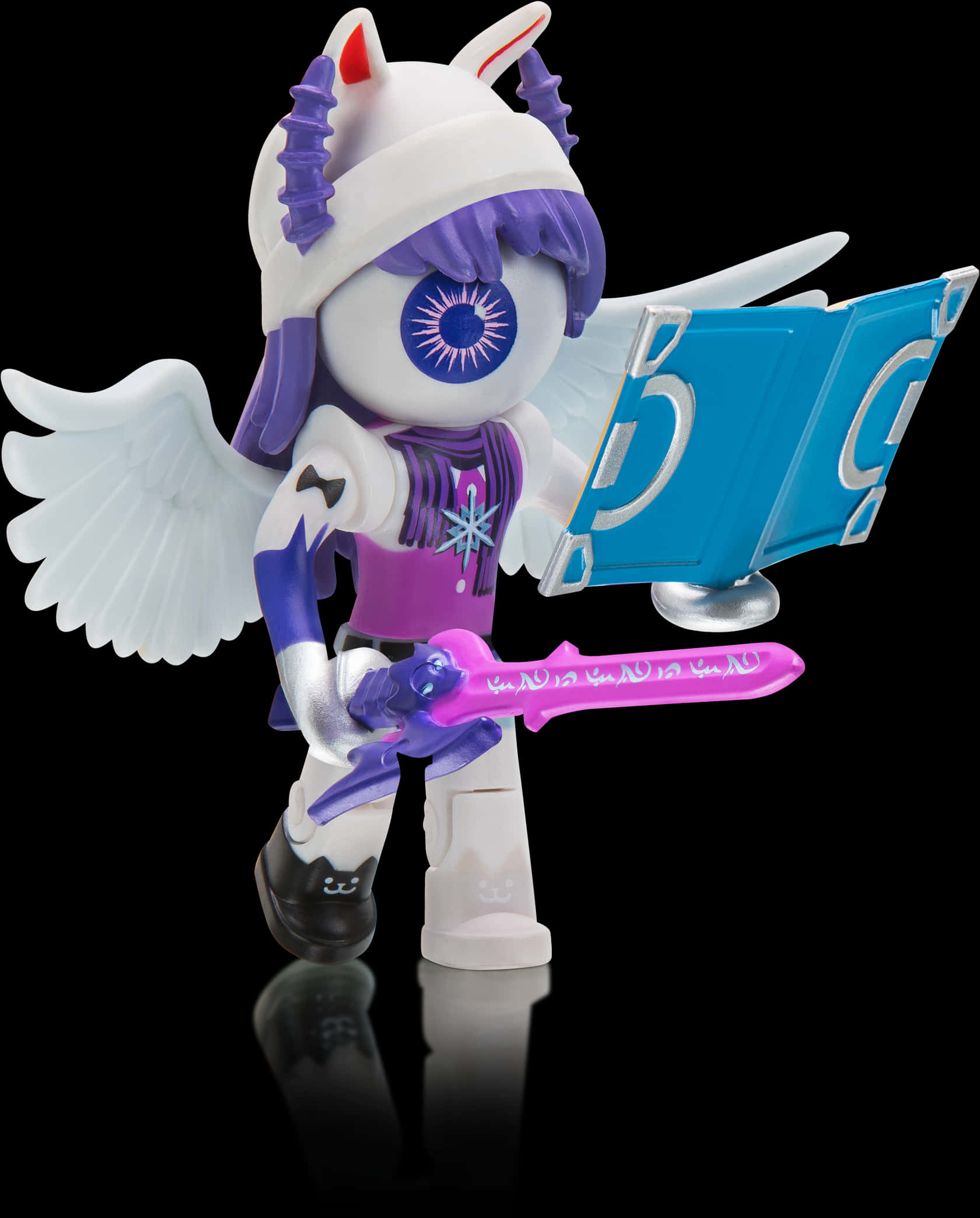 A Toy Figure Holding A Book And Sword