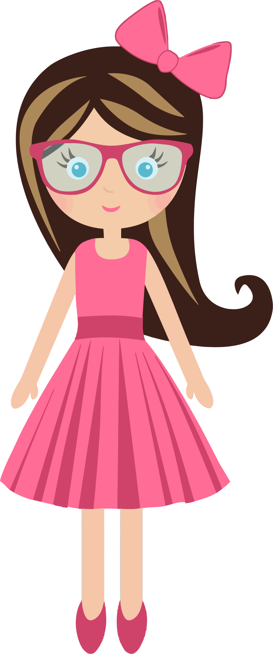 A Cartoon Of A Girl In A Pink Dress