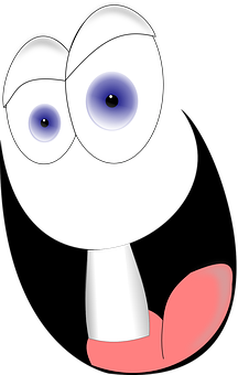 A Cartoon Face With Blue Eyes And Tongue Sticking Out