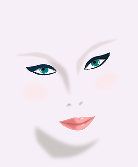 A Face Of A Woman With Blue Eyes And Pink Lips