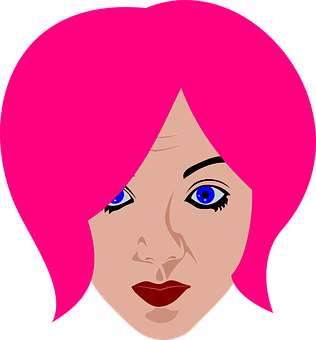 Cartoon Woman Face Pink Hair