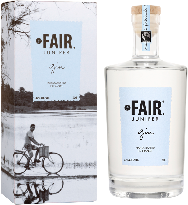 A Bottle Of Gin With A Box And A Picture Of A Man Riding A Bicycle