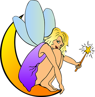 A Cartoon Of A Fairy Sitting On The Moon