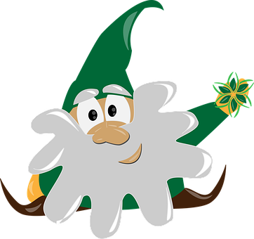 A Cartoon Gnome With A White Beard And Green Hat