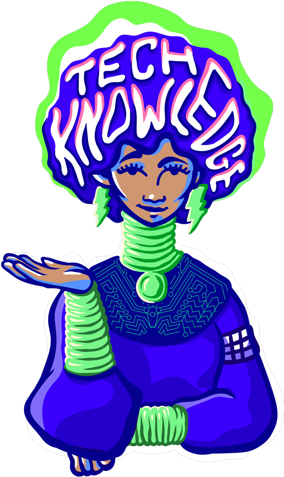 A Cartoon Of A Woman With A Blue Wig And Green Hair