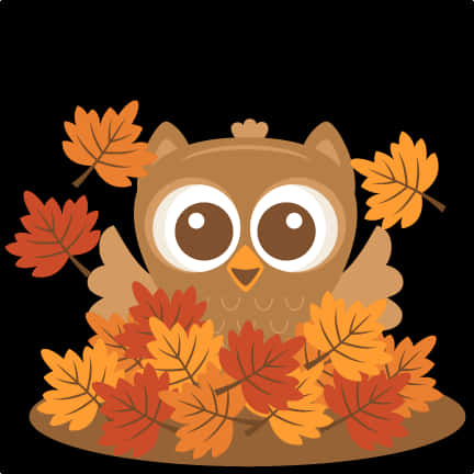 A Cartoon Owl Surrounded By Leaves