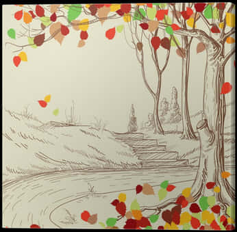 A Drawing Of A Path And Trees