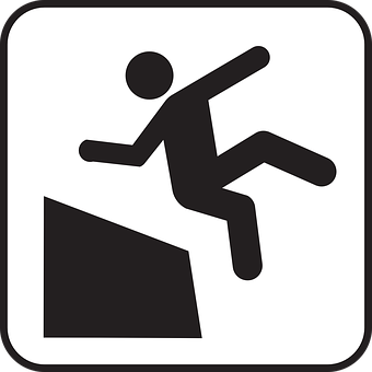 A Sign With A Person Falling Off A Cliff