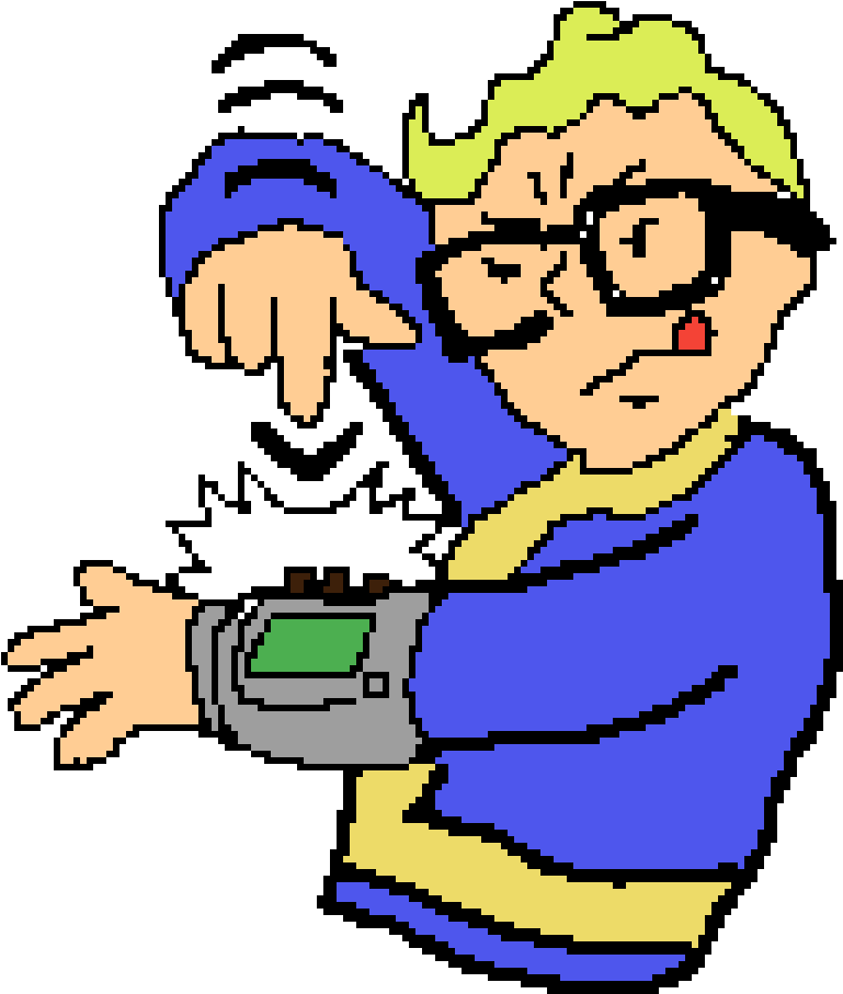 A Cartoon Of A Man Wearing Glasses And A Device