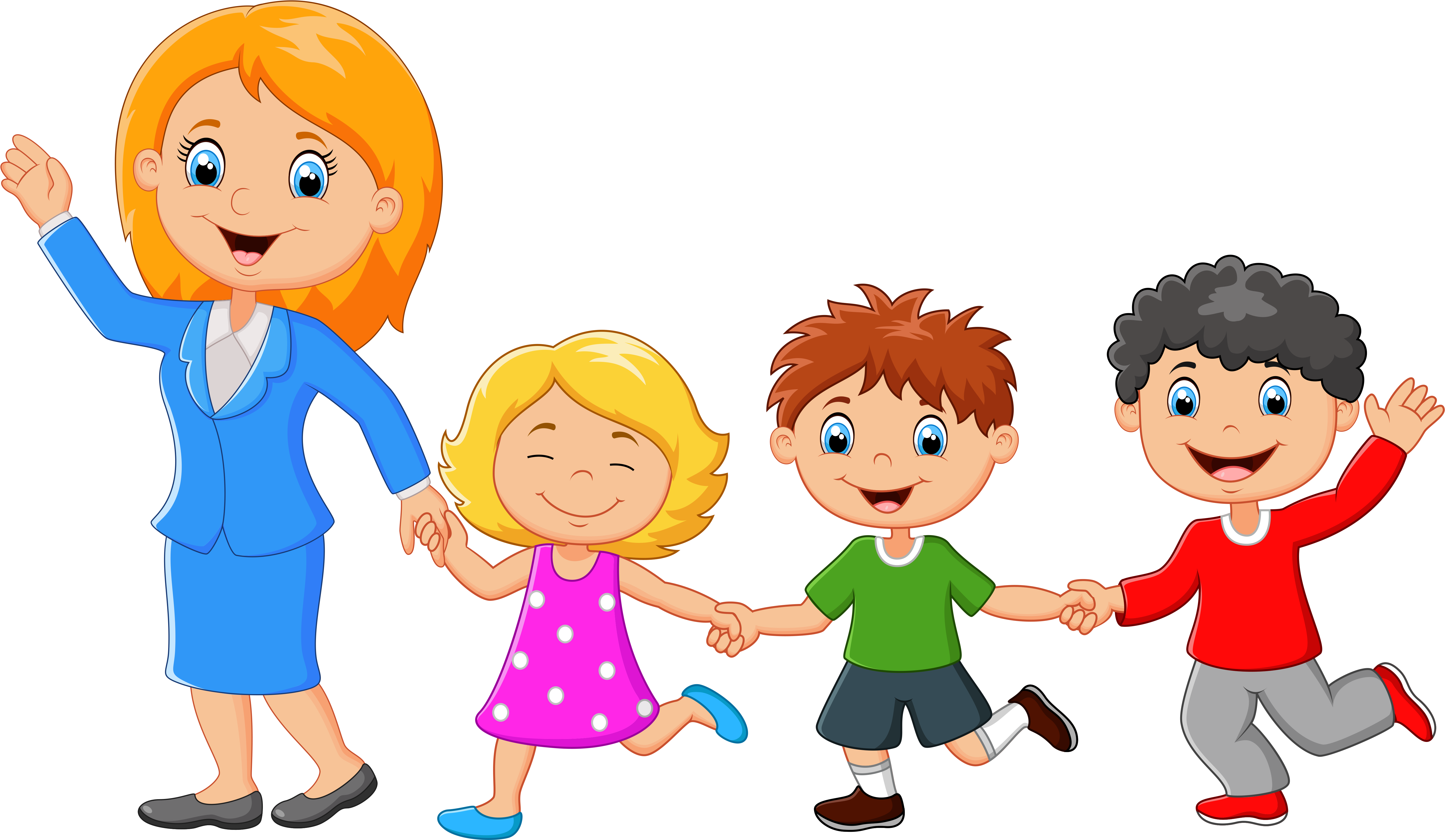 A Cartoon Of A Woman And Children Holding Hands