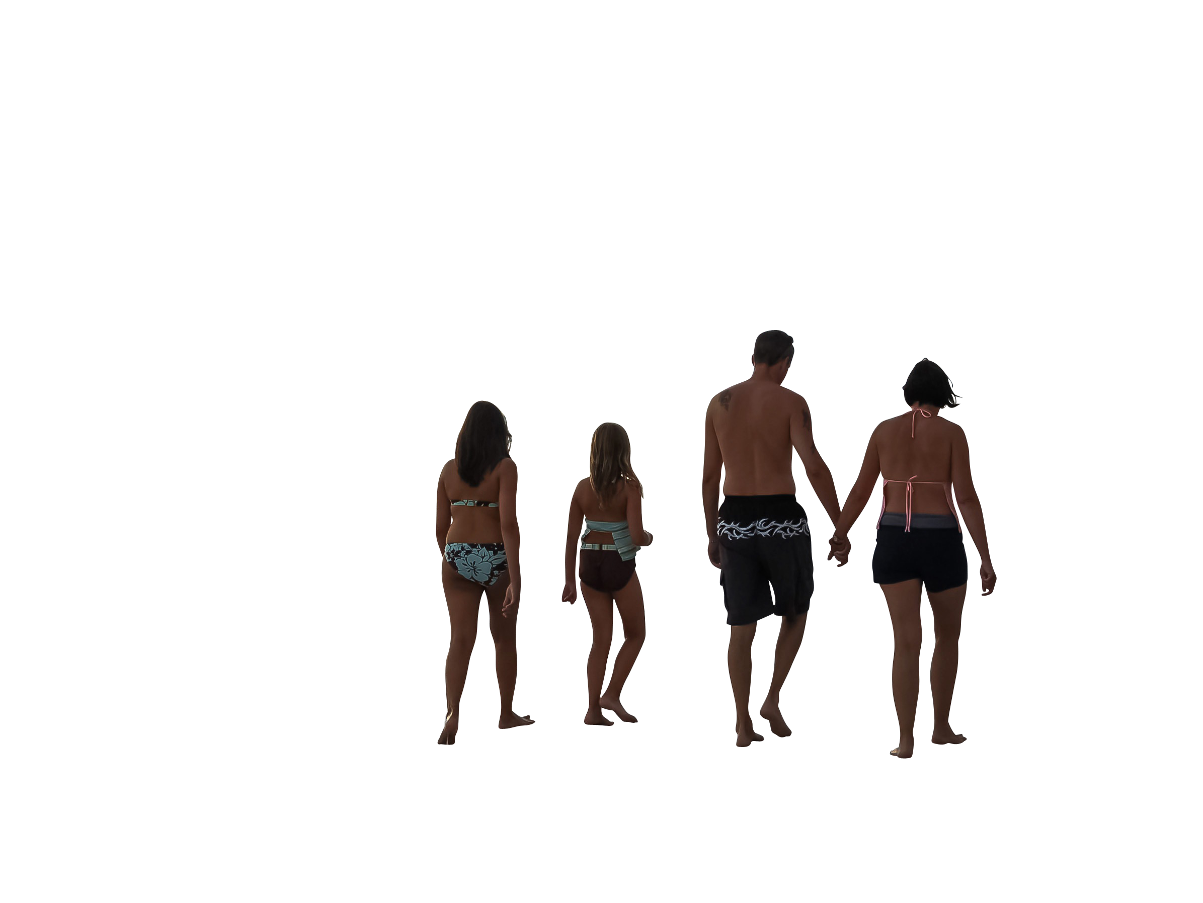A Group Of People In Swimsuits Walking