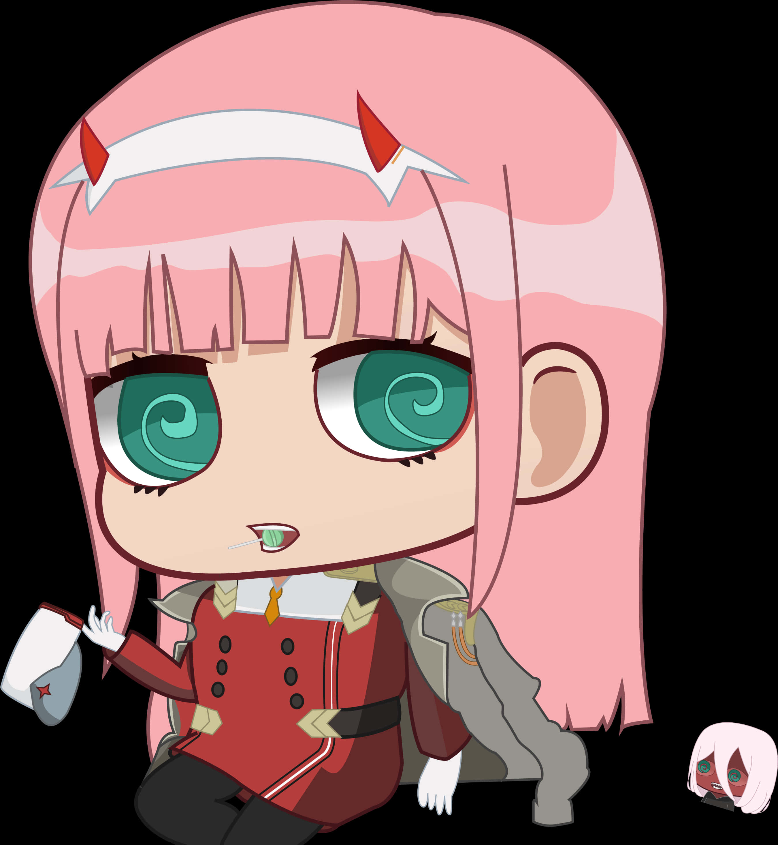 Fan Art[contest] Zero Two Chibi With Her Coat And Cap - Zero Two Chibi Png