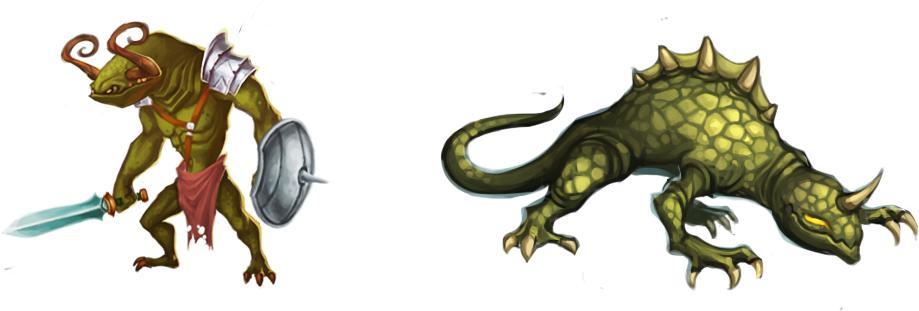 A Green Lizard With A Silver Shield And A Silver Sword