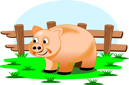 A Cartoon Pig In A Fenced In Area