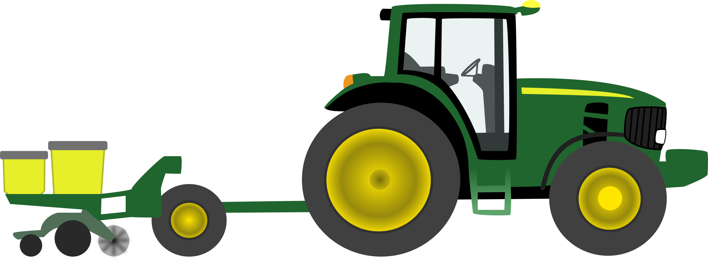 A Green Tractor With Yellow Wheels