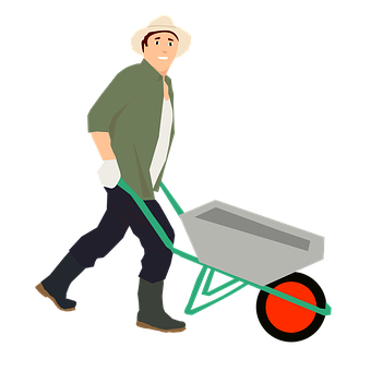 A Man Pushing A Wheelbarrow