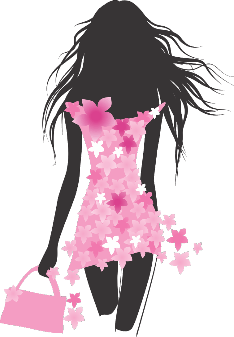 A Silhouette Of A Woman Wearing A Dress With Flowers