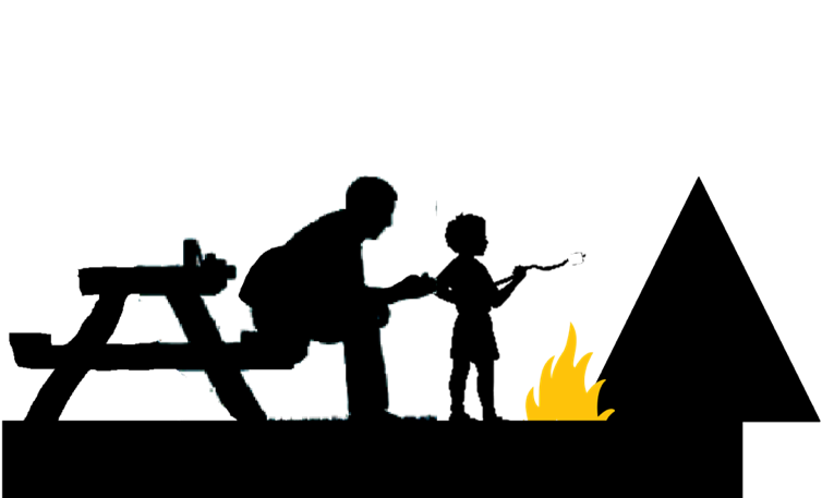 A Silhouette Of A Man And A Child On A Bench