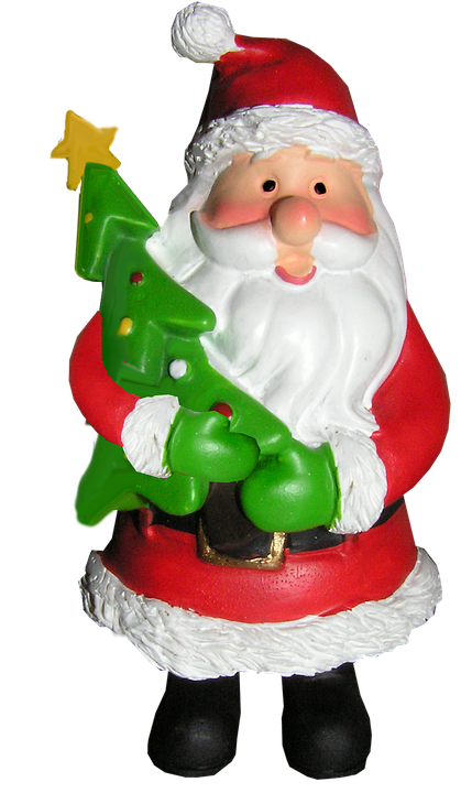 A Santa Claus Figurine Holding A Green Tree