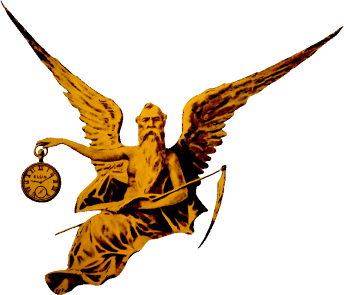 A Gold Angel With A Clock And Scythe