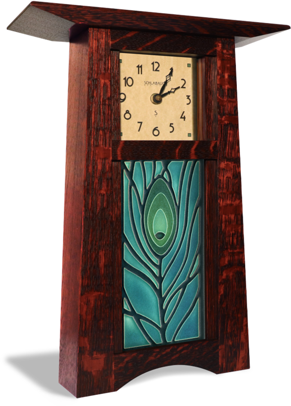 A Clock With A Peacock Feather Design