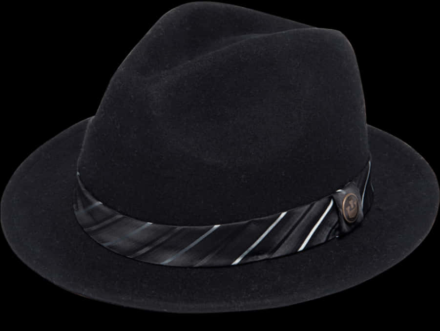 A Black Hat With A Striped Band