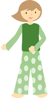 A Cartoon Of A Person Wearing Green And White Polka Dots Pants