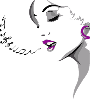 A Woman With Purple Lips And Earrings