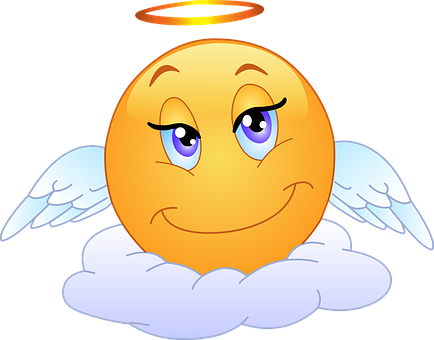 A Cartoon Of A Smiley Face With Wings And Halo