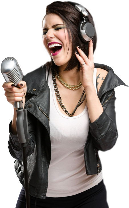 A Woman Singing Into A Microphone