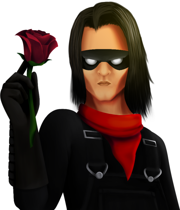 A Man Wearing A Mask And Holding A Rose