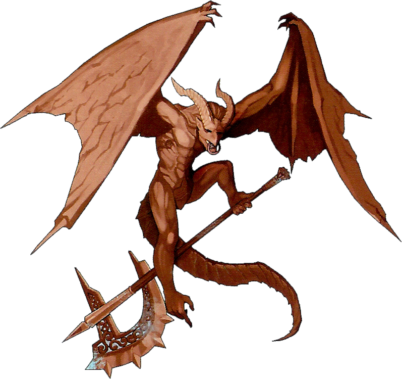 A Cartoon Of A Demon With Wings And A Spear