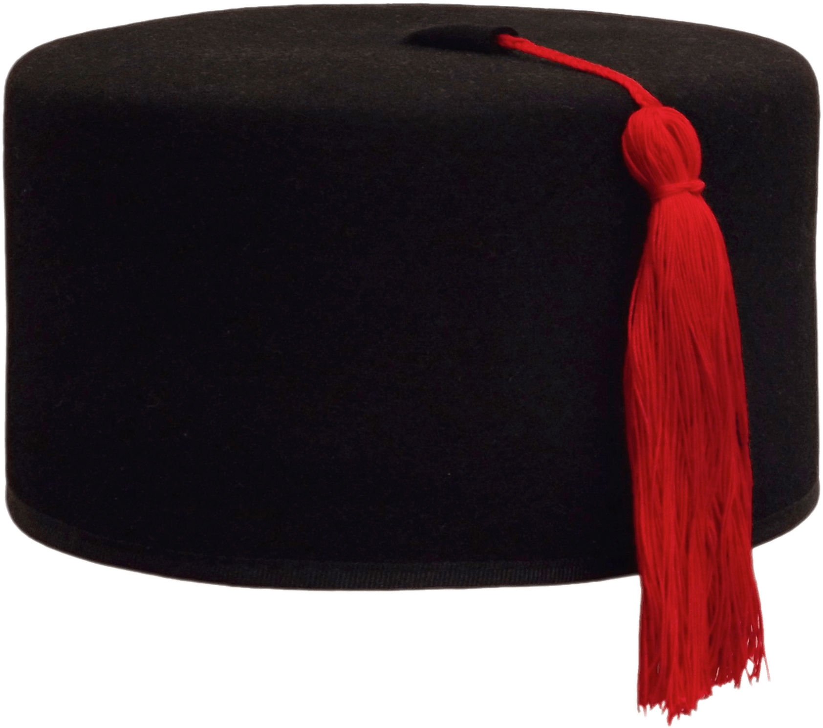 A Black Hat With A Red Tassel