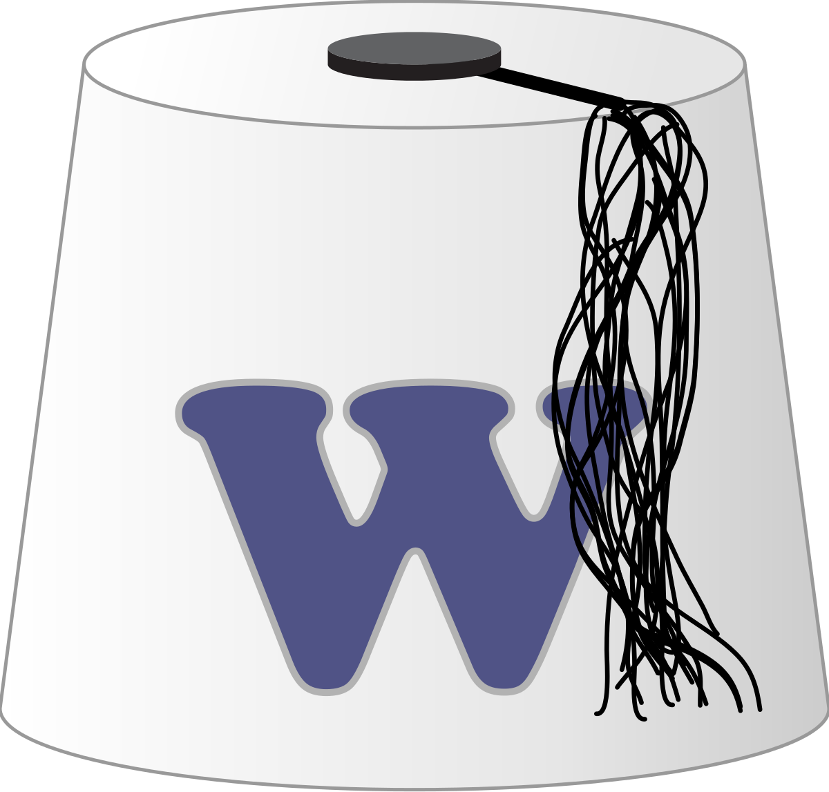 A White Hat With A Blue Letter And A Black Tassel